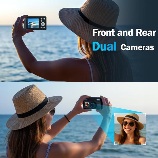 Detalle de Teoryieer Teoryieer Digital Camera 4K 64MP Compact with 32GB Card, 18X Zoom & Anti-Shake (Black)