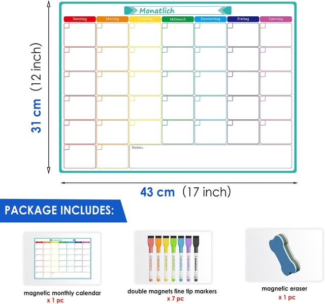 Detalle de KTRIO A3 Magnetic Monthly Planner Whiteboard for Fridge Calendar & Chore Charts