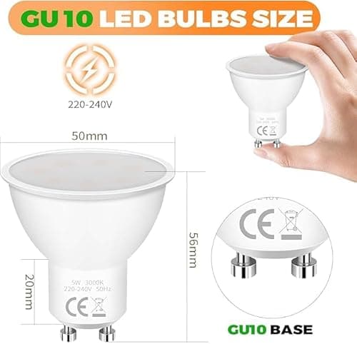 Detalle de YIIFELL Pack de 12 bombillas LED GU10 de 5W (50W equivalente), 3000K blanco cálido, 400 lúmenes y 120°