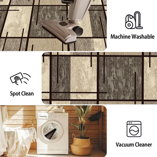 Detalle 2 de WTHYGB Teppichläufer für Flur & Küche, rutschfest, waschbar, 80 x 250 cm (beige)
