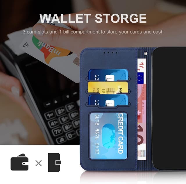 Detalle 2 de AsWant Handyhülle für Motorola Edge 60 Pro (Blau) – Leder-Klapphülle mit Kartensteckplatz, Magnetverschluss & Standfunktion