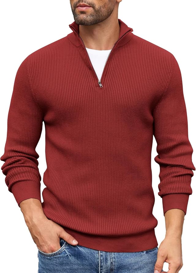 Thumbnail 6 de COOFANDY Men’s Quarter Zip Mock Neck Knitted Jumper (Long-Sleeved, Slim Fit)