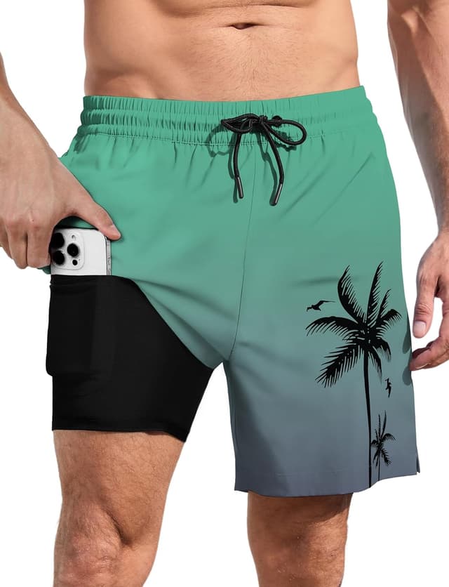 Thumbnail 6 de Lzzidou Men’s Swim Trunks with Compression Liner and 7-Inch Inseam Board Shorts (Zipper Pockets)