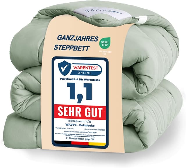 Detalle de WAVVE Bettdecke 135x200 cm Ganzjahresdecke (4-Jahreszeiten), 300 gsm Mikrofaser in Grün