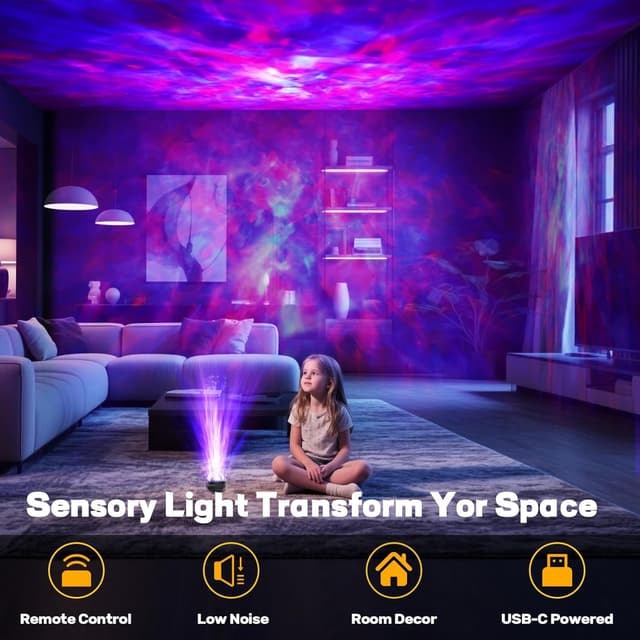 Detalle 2 de Fokky Galaxy Projector Sensory Lights with Remote Control – Ocean Wave Light, 7 Colours for Kids and Adults