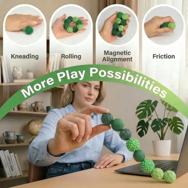 Detalle 2 de CNMTCCO 8 magnetische Fidget Toys aus Silikon – leise Sensorik-Bälle (Grün)