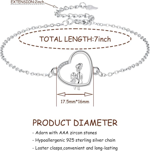 Detalle 2 de Bracelet pendentif cœur en argent sterling 925 Yinsen, réglable (17 + 4 cm)