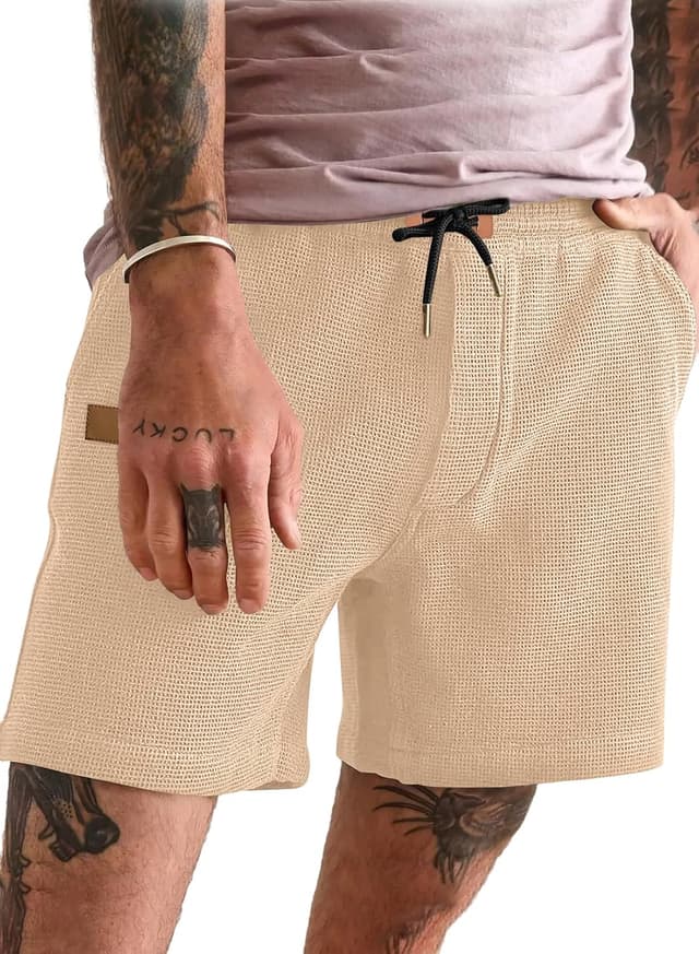 Detalle de JMIERR Men’s Casual Waffle Knit Shorts (5" or 7") with Elastic Drawstring Waist and Pockets