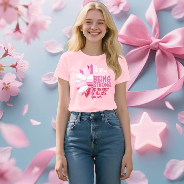 Detalle de Qskall Breast Cancer Awareness T-Shirt for Women with Pink Ribbon & Sunflower Graphic