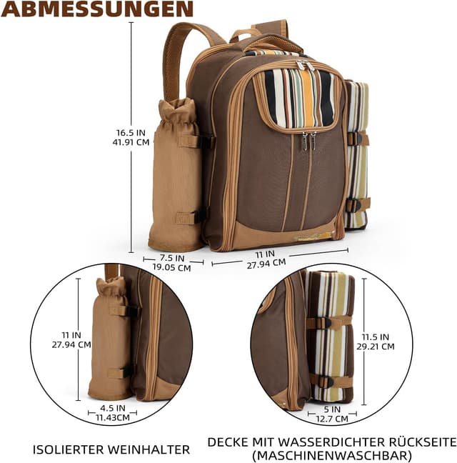 Detalle 2 de apollo walker Picknickrucksack 4 Personen mit Picknick-Set & Decke (Thermotasche/Kühltaschen)
