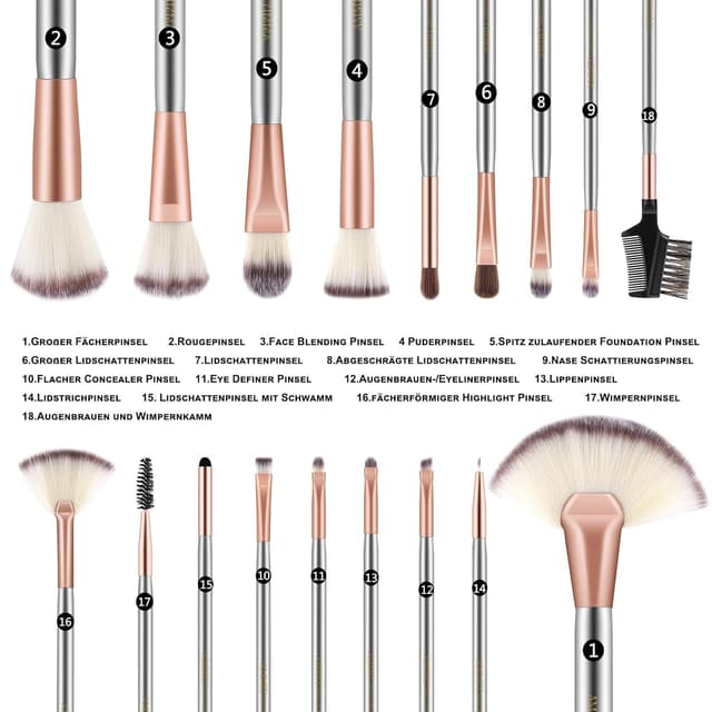 Thumbnail 4 de Nestling 18-teiliger Make-up-Pinsel-Set mit Roll-Up PU-Ledertasche und Holzgriffen