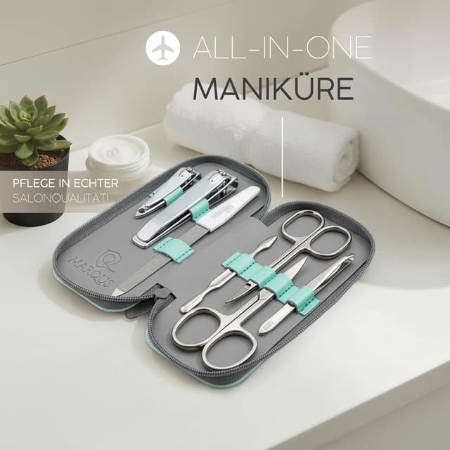 Detalle 2 de Maniküre-Set Solingen (marQus, 7-teilig) mit Echt-Leder-Etui – handlich, scharf schneidend, Saphir-Nagelfeile