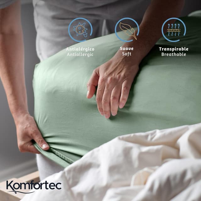 Detalle de Komfortec Sábana Bajera Ajustable 180x200 cm, 100% Algodón