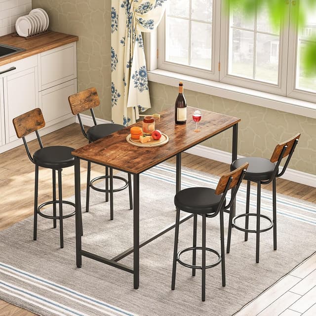 Detalle 2 de HOOBRO set di 2 sgabelli da bar con schienale e poggiapiedi EBF31BY01