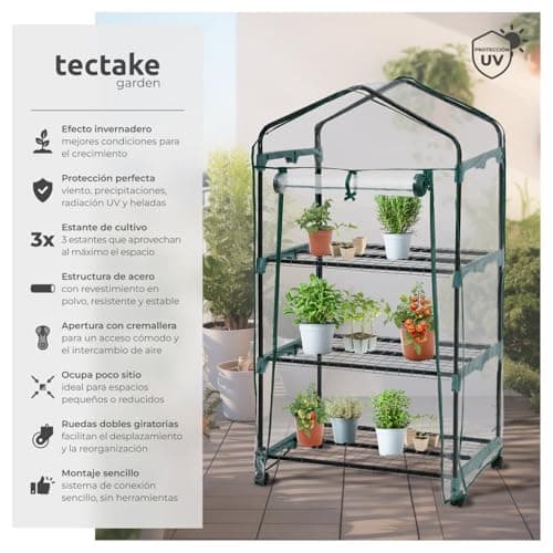 Detalle 2 de tectake® Invernadero Exterior en Acero con Ruedas 🌱