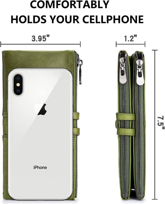 Detalle 2 de Roulens genuine leather women’s slim bifold zipper wallet with RFID blocking