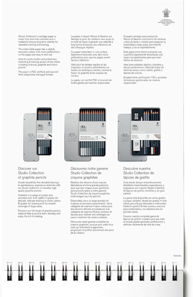 Detalle 2 de Winsor & Newton Bloc de Papel de Esbozo en Espiral A3 📝