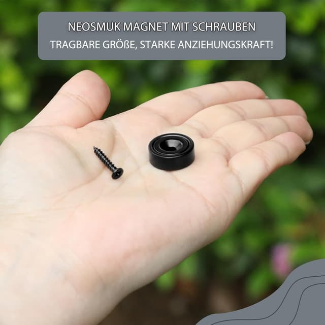 Detalle de Neosmuk Magnete (17 mm Durchmesser), schwarz, mit Loch – ideal für Holzwand, Whiteboard, Tür & Küche (10 Stück)