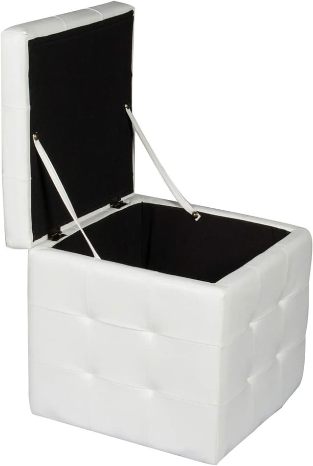 Detalle de Pouf contenitore in finta pelle bianco 45 cm