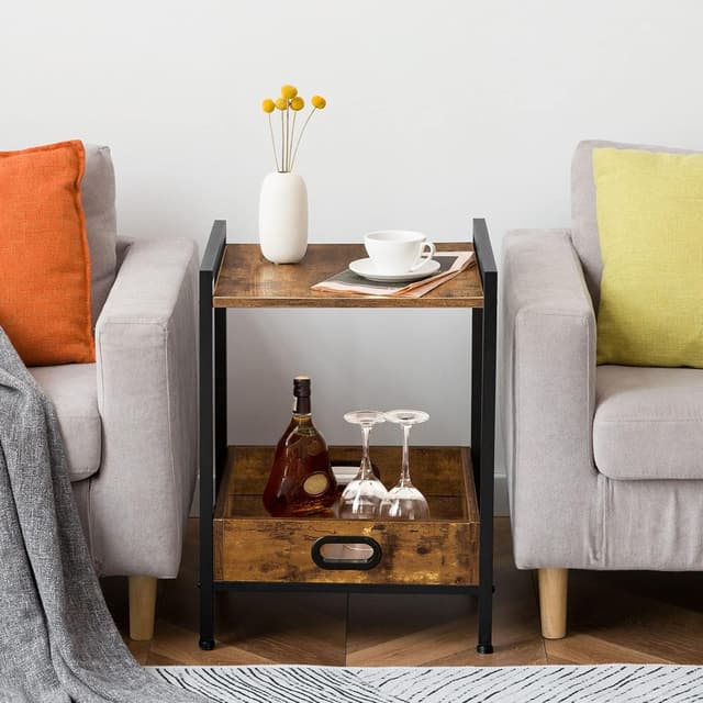 Thumbnail 6 de HOOBRO Tavolino da Divano con vassoio rimovibile e ripiano, stile industriale marrone vintage EBF45BZ01