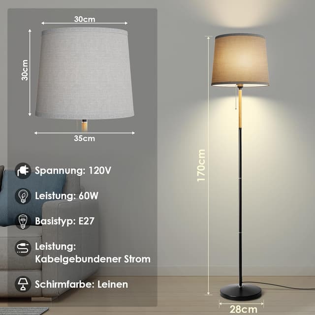 Detalle 2 de MTS-001-Grau Lámpara de Pie Elegante con Pantalla de Lino 🛋