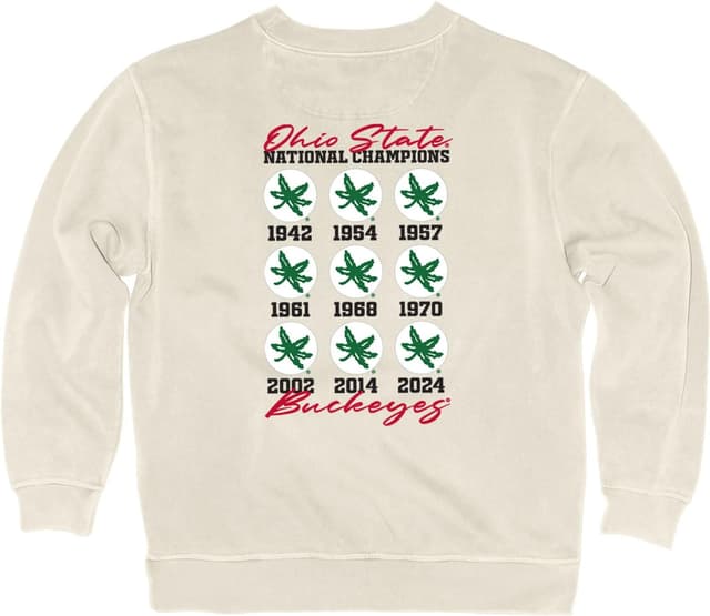 Detalle 1 de Ohio State Buckeyes 2024 National Champs Crewneck Sweatshirt (Officially Licensed) — Dyed Ivory