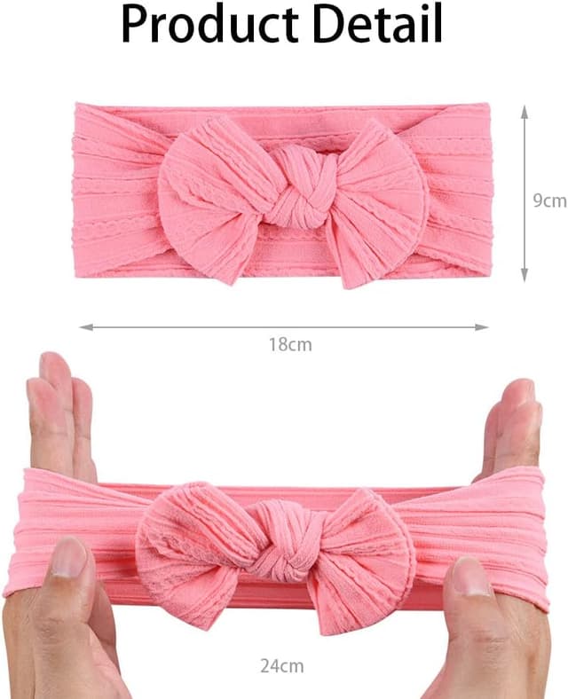Detalle 2 de Aolso fasce per capello neonate in nylon con fiocchi (rosa/grigio/bianco) – confezione da 1