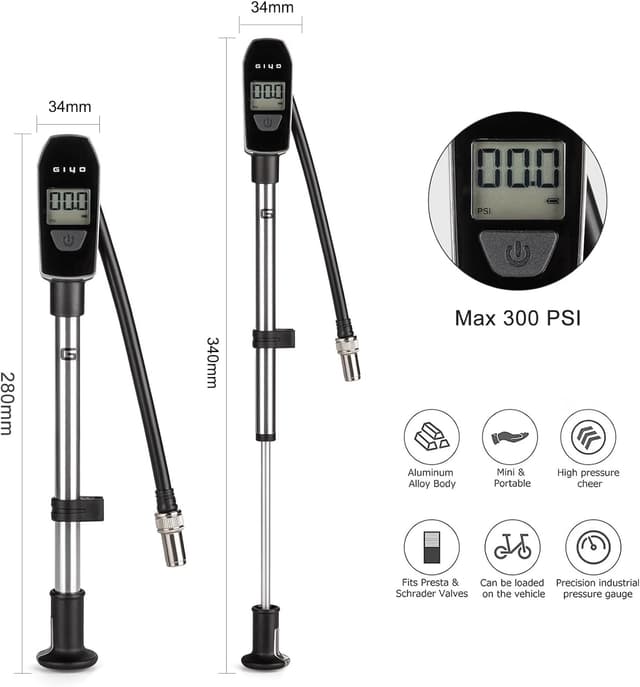 Detalle de Pompa per bicicletta CXWXC con manometro fino a 300 PSI, in alluminio (per forcelle ammortizzate MTB e e-bike)