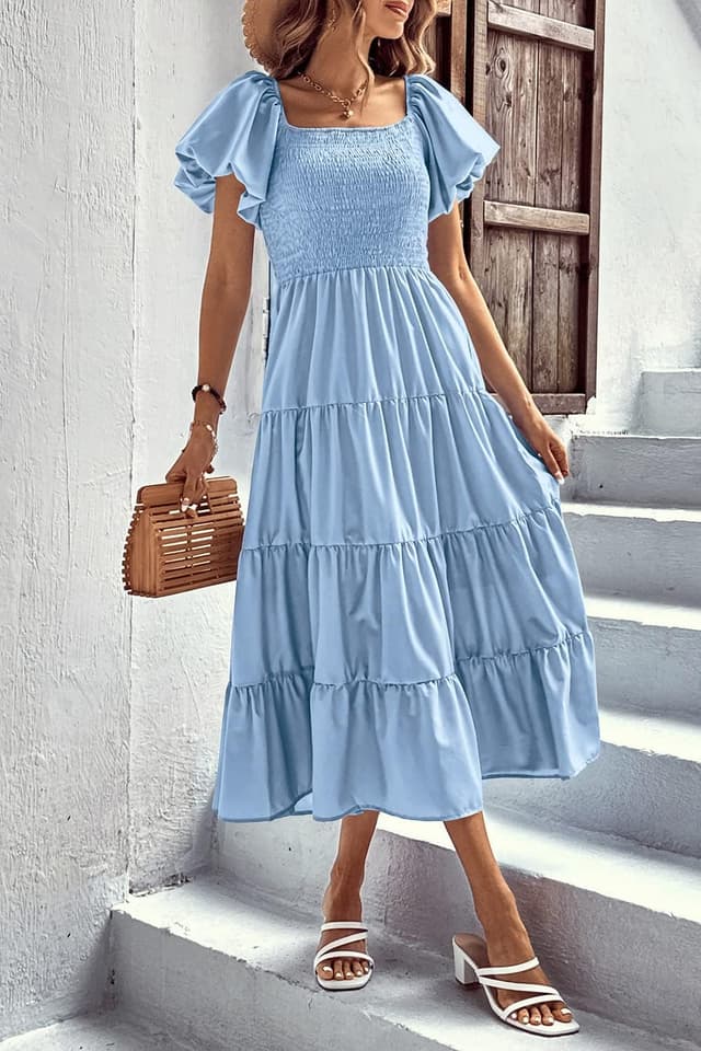 Thumbnail 6 de PRETTYGARDEN Women’s Casual Summer Midi Dress with Square Neck, Smocking, and Tiered Ruffles