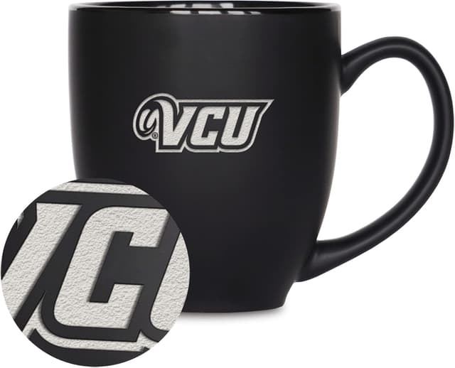 Detalle de Rico Industries NCAA Standard 15oz Laser Engraved Matte Black Ceramic Bistro Mug (V, W, X, Y Schools)