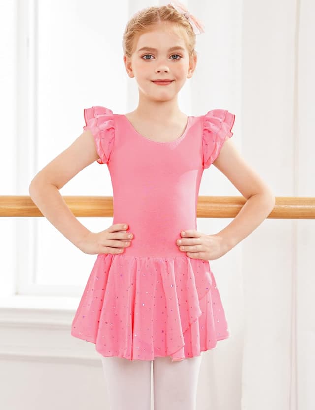 Detalle de Trudge Vestito da balletto in cotone con maniche corte e gonna tutu per bambine