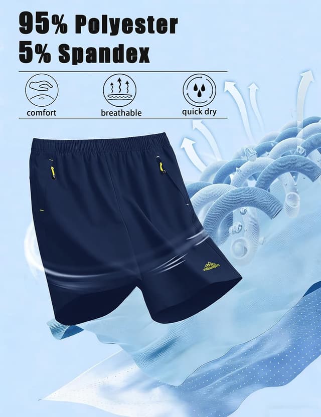 Detalle de MAGCOMSEN men’s gym shorts with zip pockets (quick-dry, stretch) for running, hiking and training