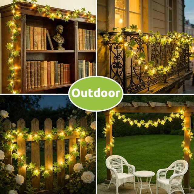 Detalle de Joycome Catena Luminosa Solare Esterno con edera artificiale, 12 m e 100 LED