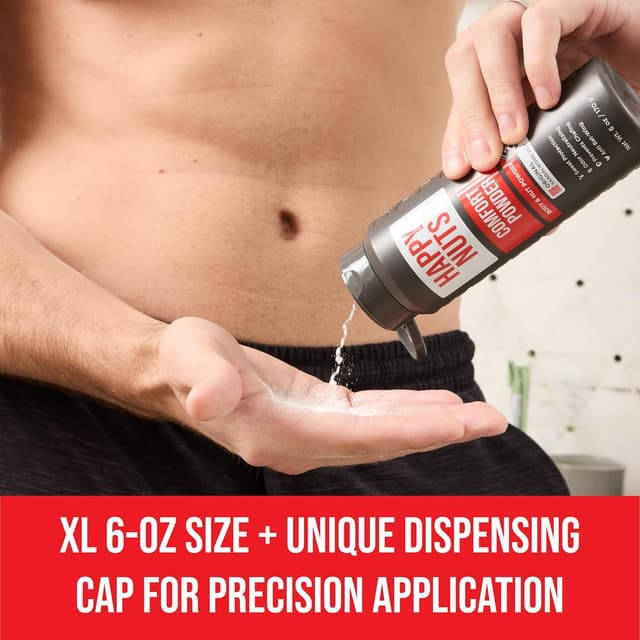 Detalle de Happy Nuts Comfort Powder Deodorant for Men (Aluminum-Free) – Anti-Chafing, Sweat & Odor Control, Original Scent, 6 oz