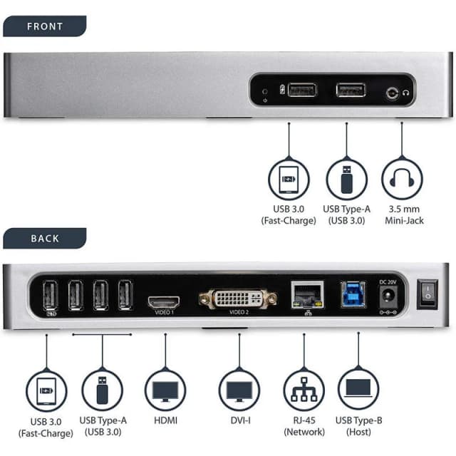 Detalle 2 de StarTech Docking Station USB 3.0 para dos monitores, 6 puertos USB