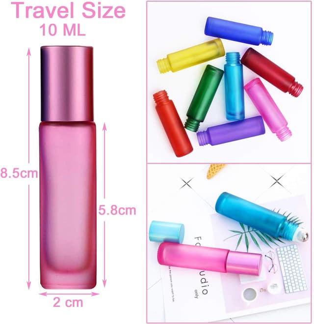 Detalle de Alledomain 6 x 10ml Essential Oil Roller Bottles (refillable glass) with stainless steel balls