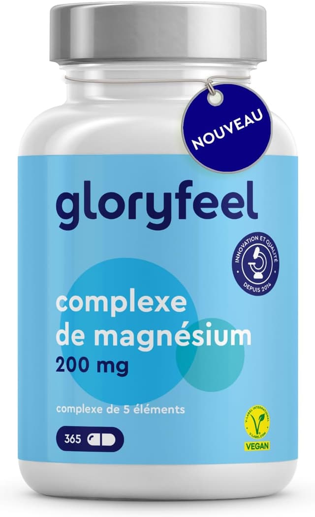 Detalle de Complexe de magnésium 200 mg – 365 gélules Premium 5-en-1 (bisglycinate, citrate, oxyde, malate & ascorbate)