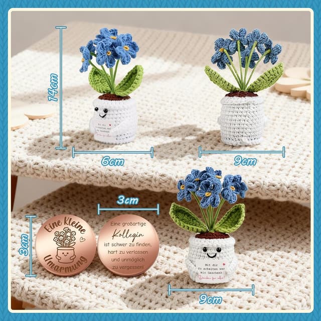 Detalle 2 de Giftota Abschiedsgeschenk für Kollegin: Pocket Hug Vergissmeinnicht mit Glücksmünze & Lederetui