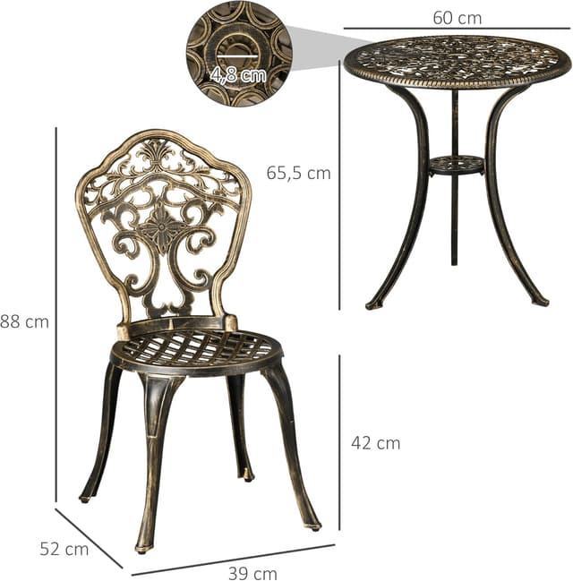 Thumbnail 6 de Outsunny Ensemble bistrot en aluminium 2 places