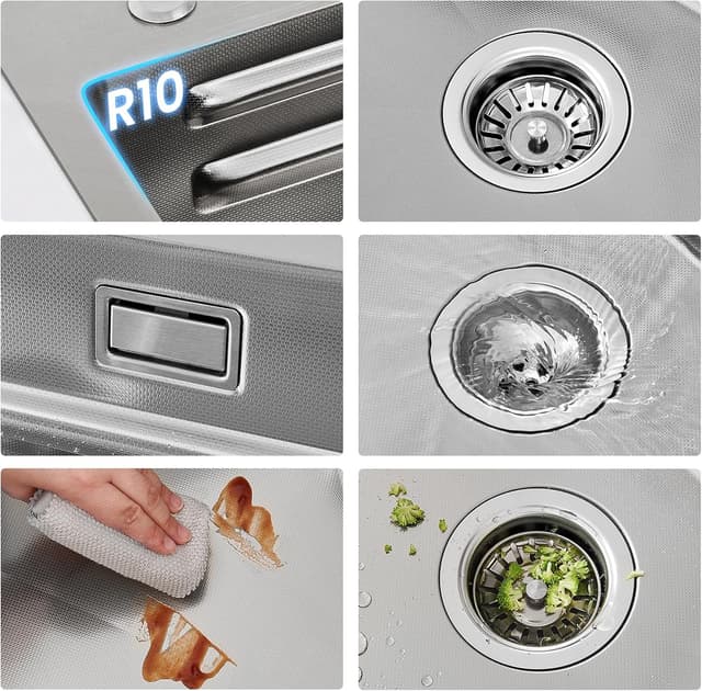 Detalle de CECIPA Lavandino Cucina 70x45 cm in acciaio inox con 1 vasca, dispenser sapone e tagliere