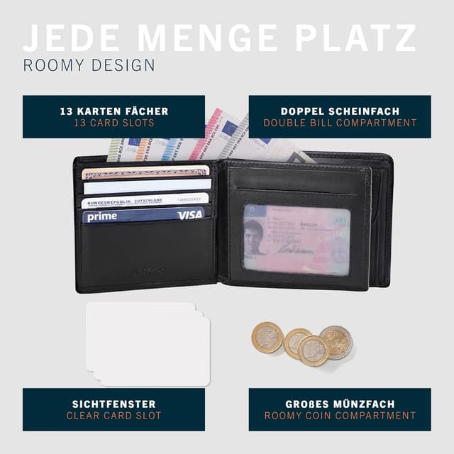 Thumbnail 4 de KRONIFY Geldbörse aus Leder Herren, RFID Schutz, 13 Fächer 👛