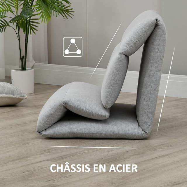 Thumbnail 6 de HOMCOM Fauteuil de Sol canapé Paresseux 5 positions Gris