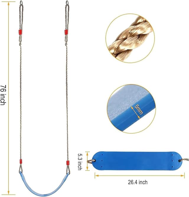 Detalle 2 de Ausbond Kinderschaukel mit weichem Brett – verstellbare Seillänge, bis 150 kg Belastung (blau)
