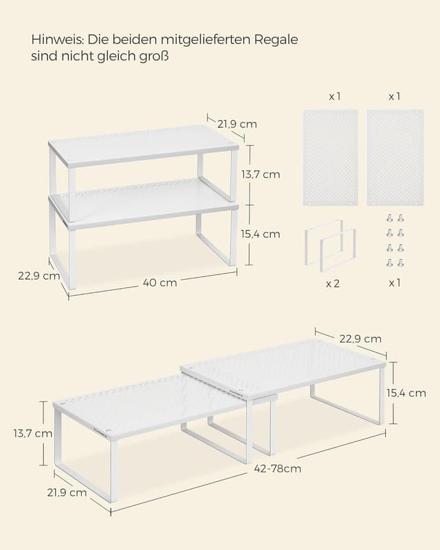 Detalle de SONGMICS Gewürzregal KCS401W01 als 2er-Set – stapelbar, erweiterbar, Metall-Küchen-Organizer