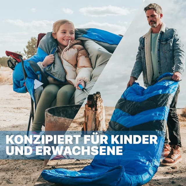 Detalle de MalloMe Outdoor Schlafsack für Erwachsene und Kinder – Winter-Camping-Deckenschlafsack mit Kompressionssack