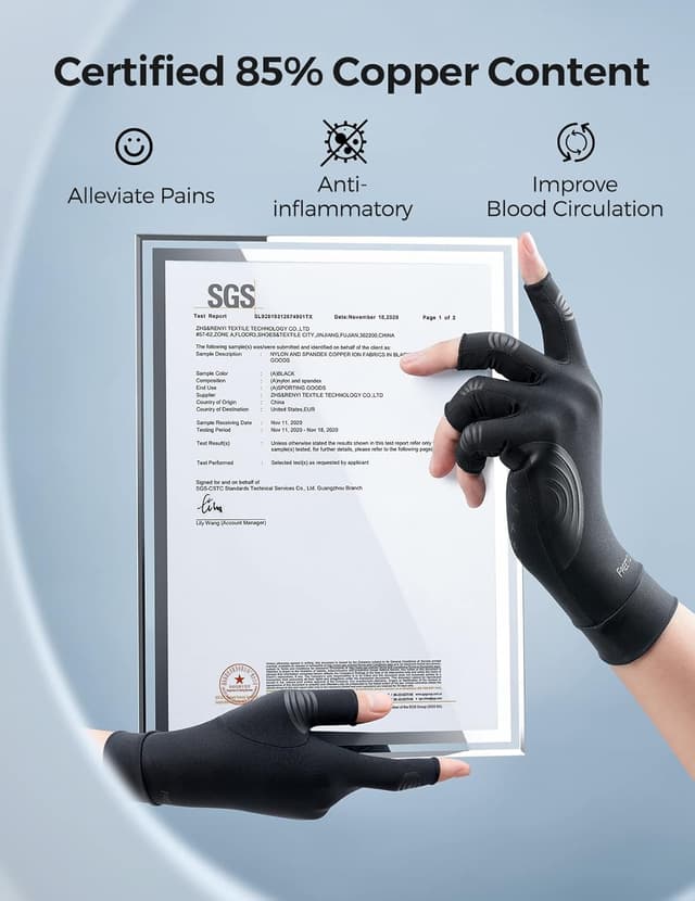 Detalle de FREETOO Kupfer Arthritis Handschuhe (M) – fingerlose Kompressionshandschuhe mit Kupfer-Gefüge