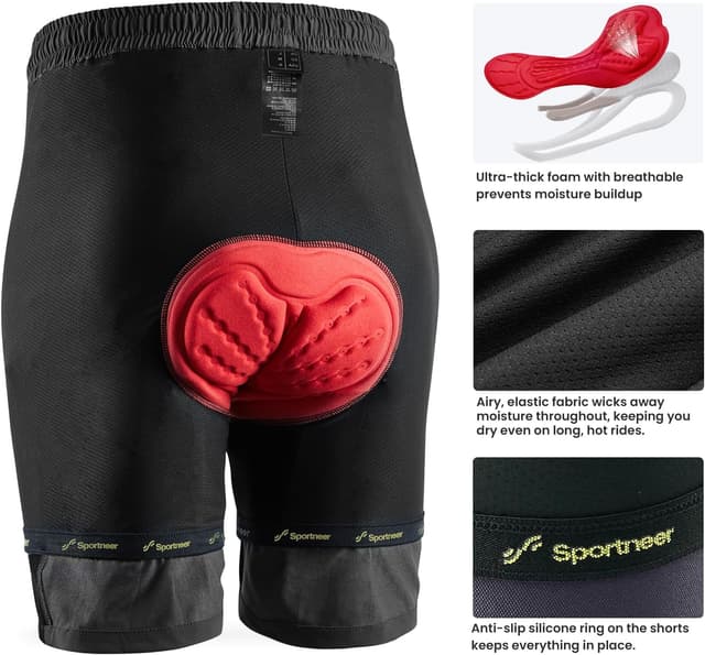 Detalle de Sportneer MTB Radlerhose Herren mit 3D-Polsterung und reflektierenden Streifen
