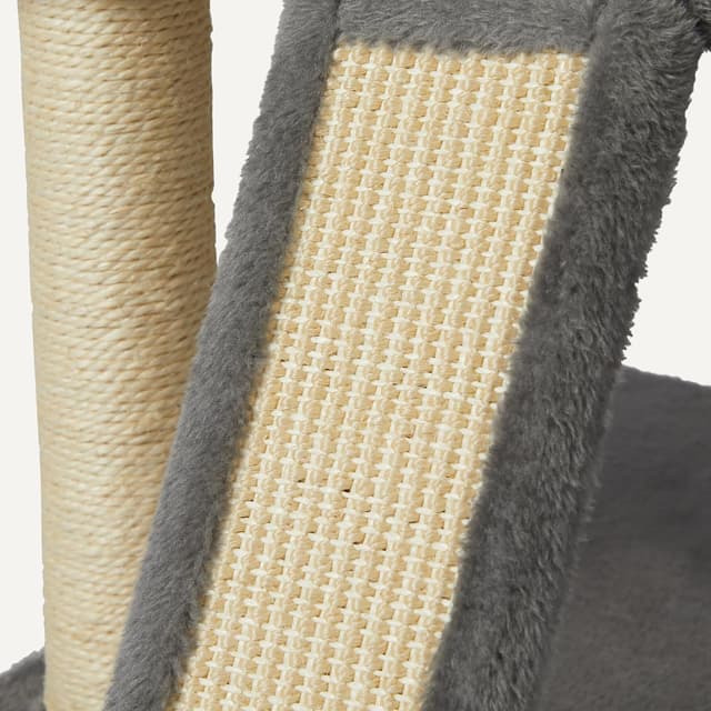 Detalle de Amazon Basics mehrstöckiger Kletterturm für Katzen und Kätzchen (76,2 cm) mit Kratzstämmen, Katzenhaus und Hängematte – grau