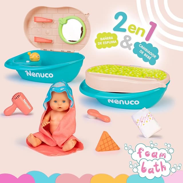 Detalle de Nenuco NFNA0000 muñeco baño 35 cm, bañera 2 en 1