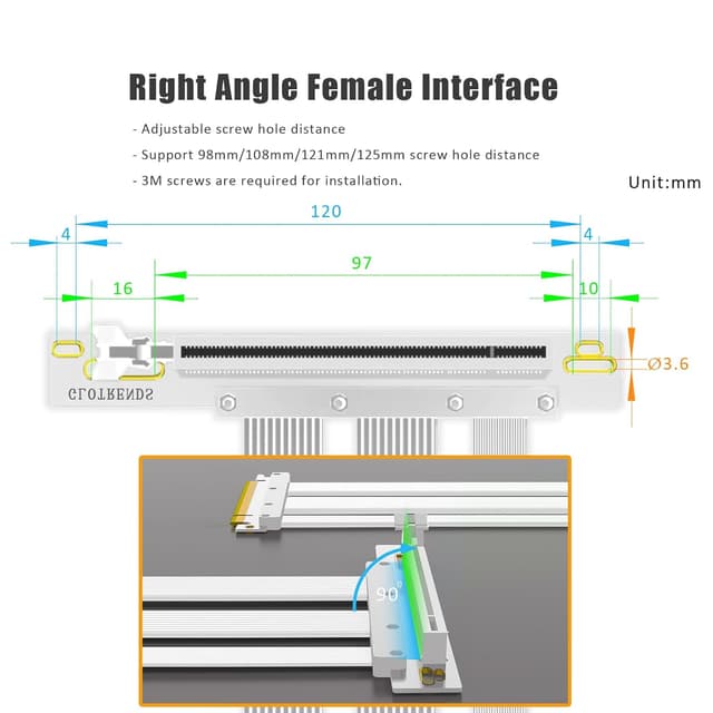 Detalle de GLOTRENDS PCIe 5.0 riser cable 200mm